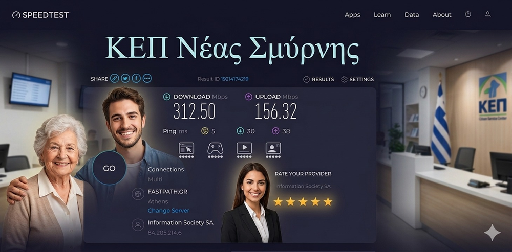 Στα 300 Mbps η ταχύτητα στα ΚΕΠ Νέας Σμύρνης – Συνεχίζεται η ψηφιακή αναβάθμιση του Δήμου
